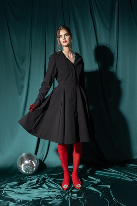 RainSisters | Solid Black Coat with Emerald Green Lining | Deep Emerald