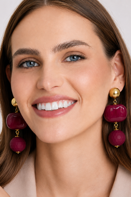 Analise Triple Burgundy Resin Drop Pierced Earrings