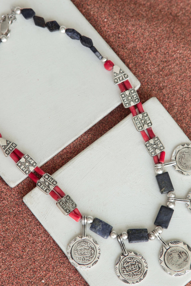 Yelli Jewels | Blue Coral Coins Pendant Necklace