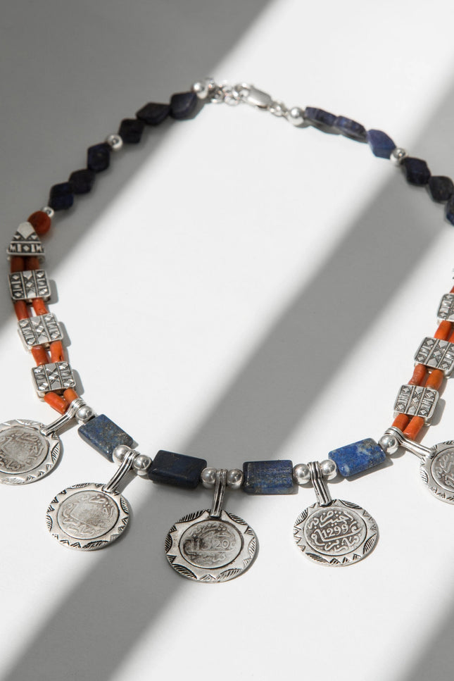 Yelli Jewels | Blue Coral Coins Pendant Necklace