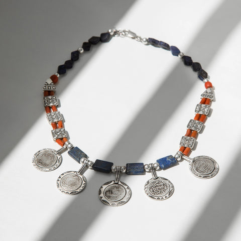 Yelli Jewels | Blue Coral Coins Pendant Necklace