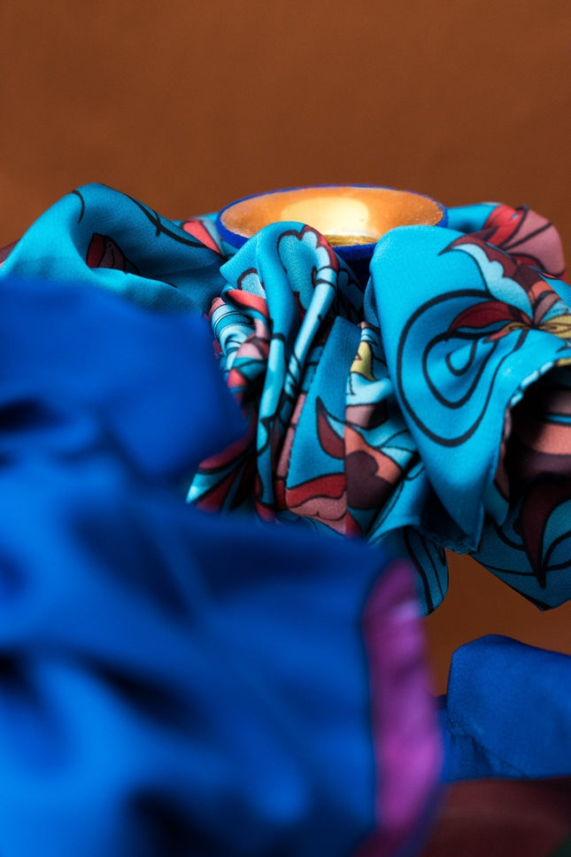 Janara Jones | Blue Floral Paisley Satin Twilly & Scrunchie Set
