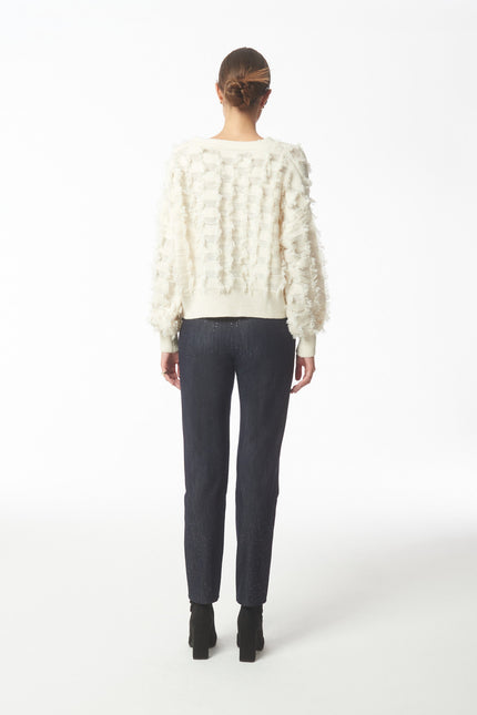 SOUR FIGS Checkerboard Fringed Cardigan in White