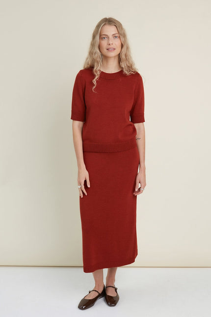 Monala | Knitted Merino Wool Skirt in Rust