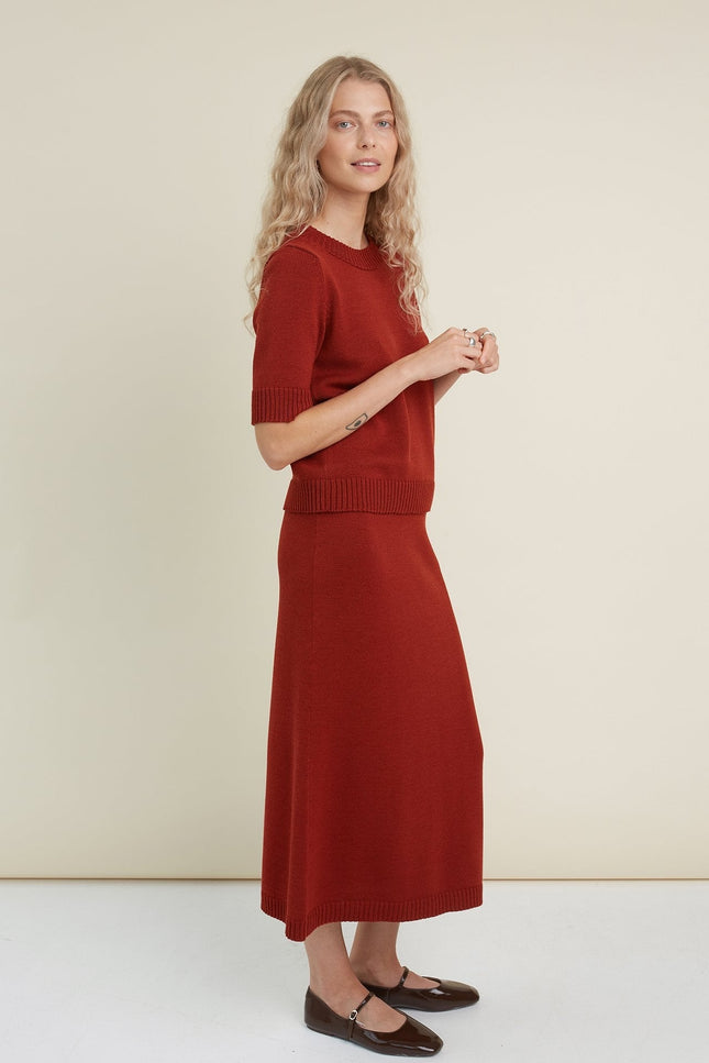 Monala | Knitted Merino Wool Skirt in Rust