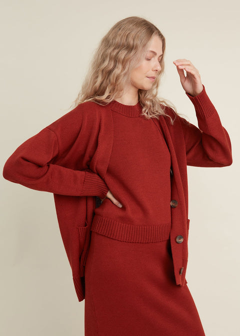 Monala | Button-Up Merino Wool Cardigan in Rust