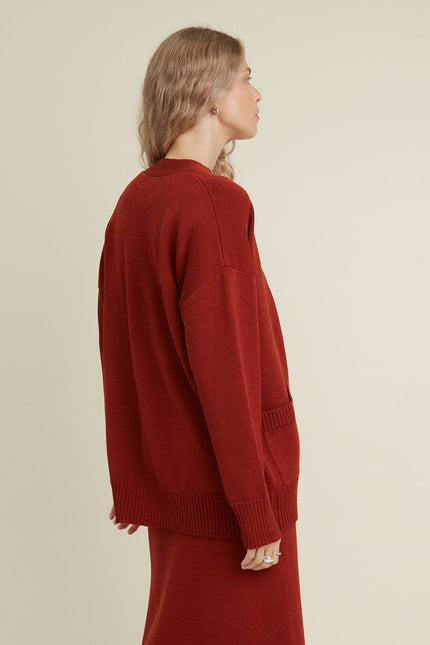 Monala | Button-Up Merino Wool Cardigan in Rust