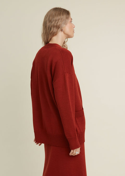 Monala | Button-Up Merino Wool Cardigan in Rust