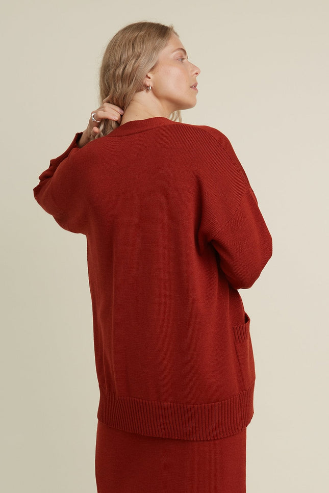 Monala | Button-Up Merino Wool Cardigan in Rust