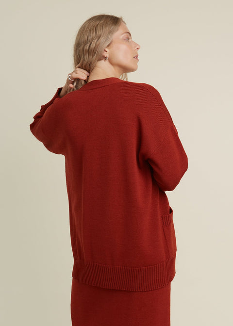 Monala | Button-Up Merino Wool Cardigan in Rust