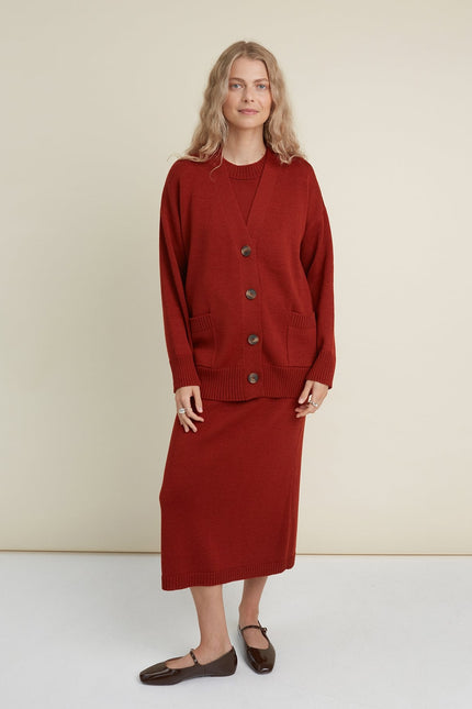 Monala | Button-Up Merino Wool Cardigan in Rust