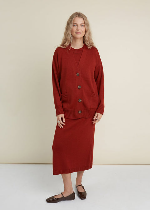 Monala | Button-Up Merino Wool Cardigan in Rust