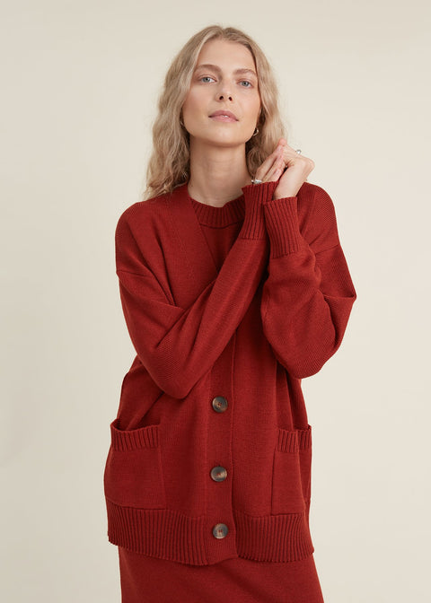 Monala | Button-Up Merino Wool Cardigan in Rust