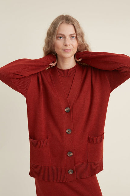 Monala | Button-Up Merino Wool Cardigan in Rust