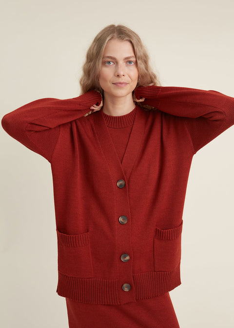 Monala | Button-Up Merino Wool Cardigan in Rust