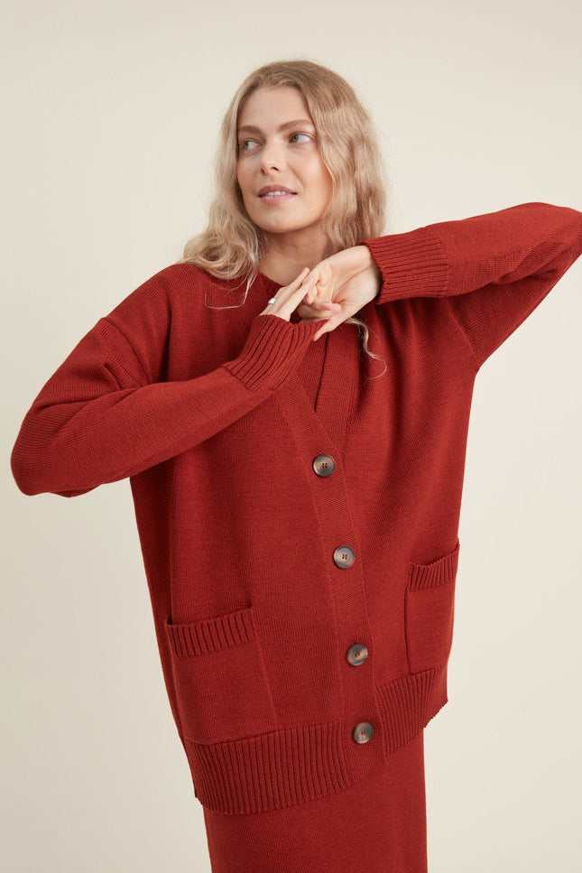 Monala | Button-Up Merino Wool Cardigan in Dark Blue