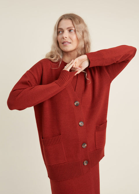 Monala | Button-Up Merino Wool Cardigan in Rust