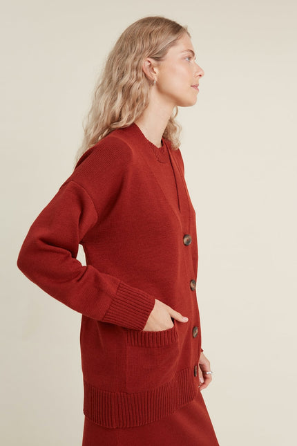 Monala | Button-Up Merino Wool Cardigan in Rust