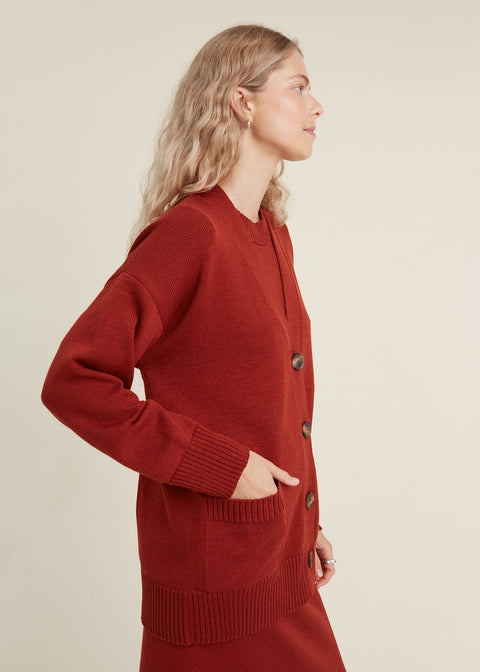 Monala | Button-Up Merino Wool Cardigan in Rust