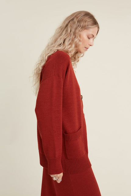 Monala | Button-Up Merino Wool Cardigan in Rust