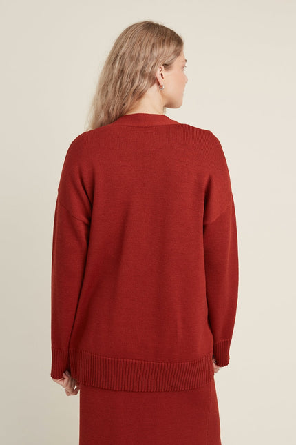 Monala | Button-Up Merino Wool Cardigan in Rust