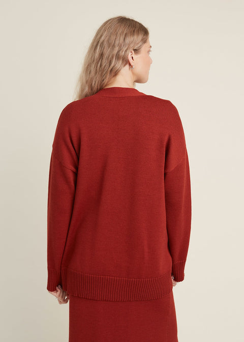 Monala | Button-Up Merino Wool Cardigan in Rust