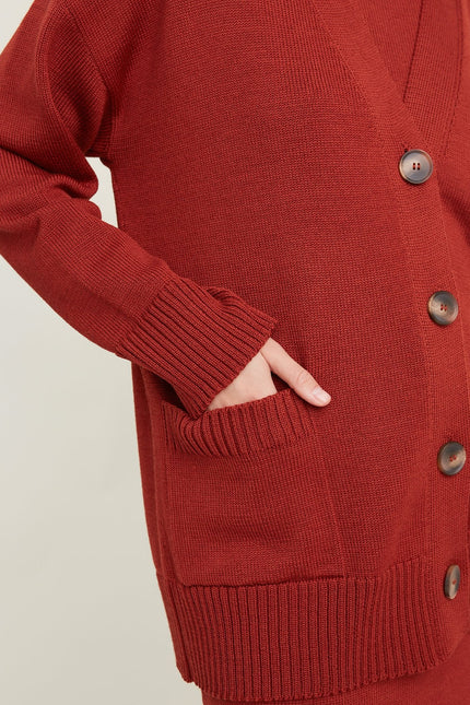 Monala | Button-Up Merino Wool Cardigan in Rust
