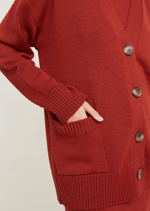 Monala | Button-Up Merino Wool Cardigan in Rust