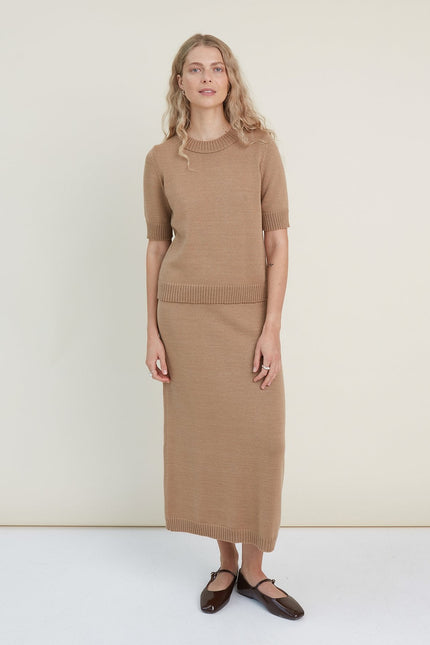 Monala | Knitted Merino Wool Skirt in Camel