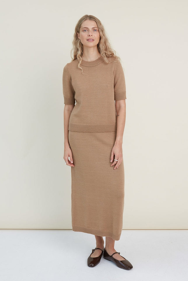 Monala | Knitted Merino Wool Skirt in Camel