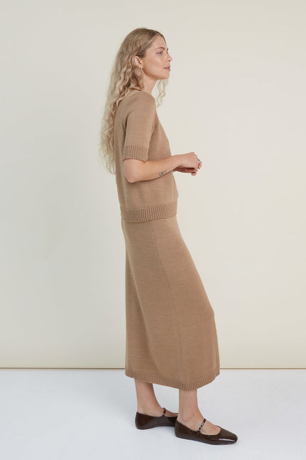 Monala | Knitted Merino Wool Skirt in Camel