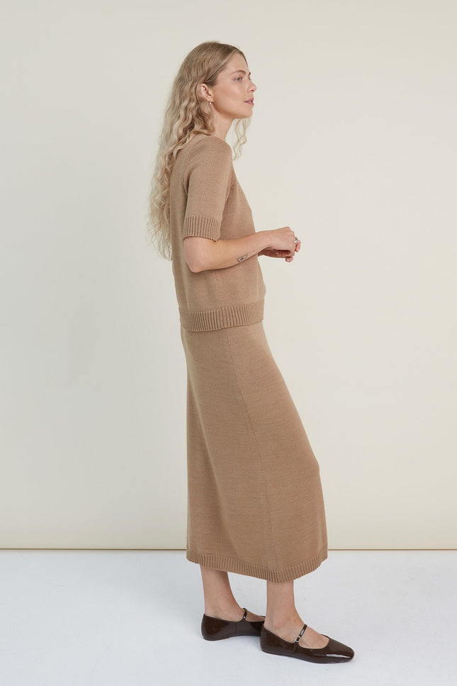 Monala | Knitted Merino Wool Skirt in Camel