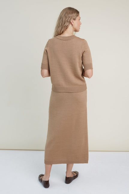 Monala | Knitted Merino Wool Skirt in Camel