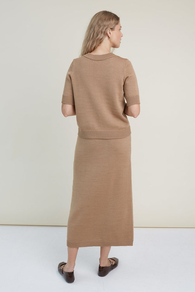 Monala | Knitted Merino Wool Skirt in Camel