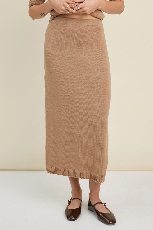 Monala | Knitted Merino Wool Skirt in Camel