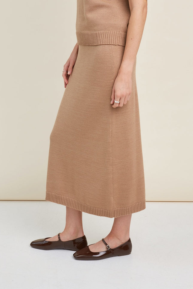 Monala | Knitted Merino Wool Skirt in Camel