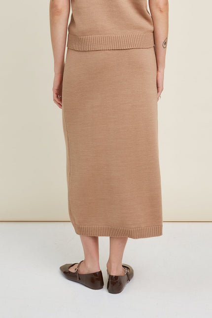 Monala | Knitted Merino Wool Skirt in Camel