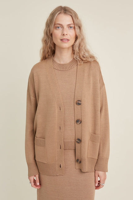 Monala | Button-Up Merino Wool Cardigan in Camel