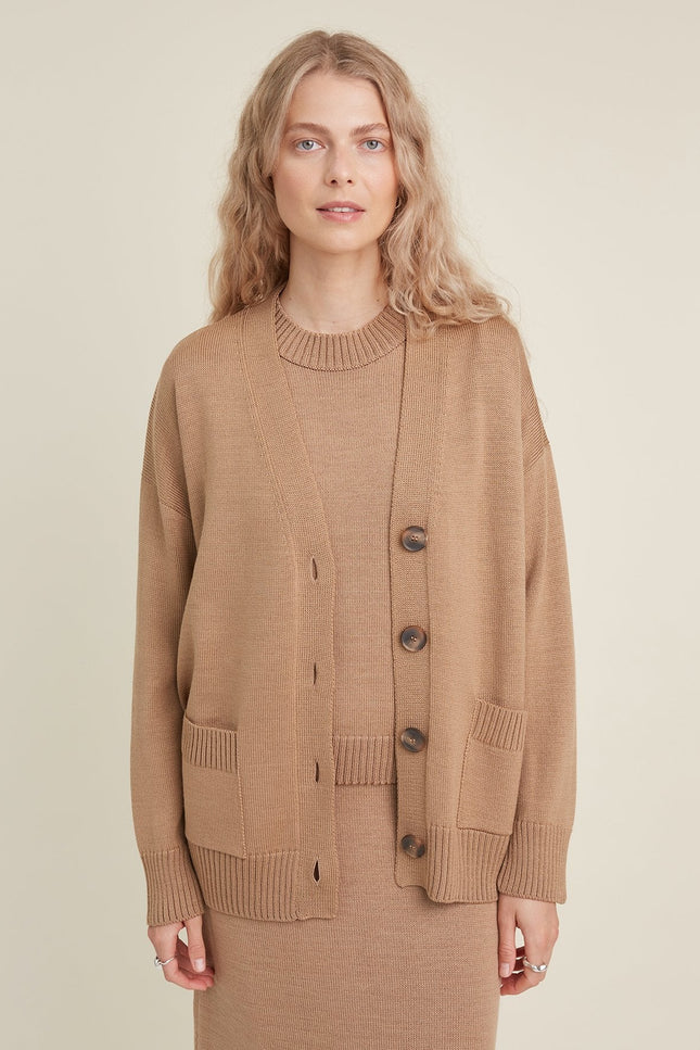 Monala | Button-Up Merino Wool Cardigan in Camel