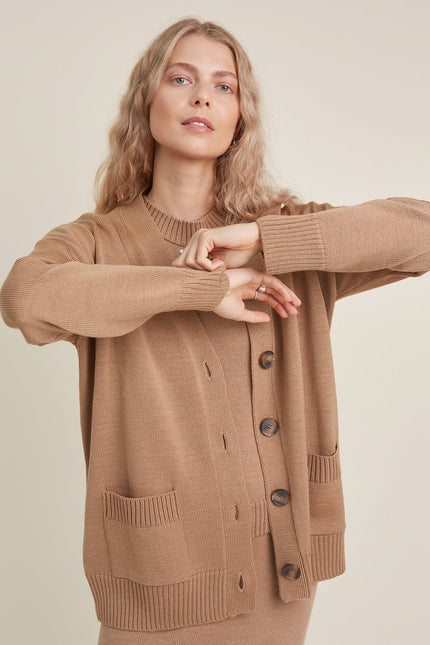 Monala | Button-Up Merino Wool Cardigan in Camel
