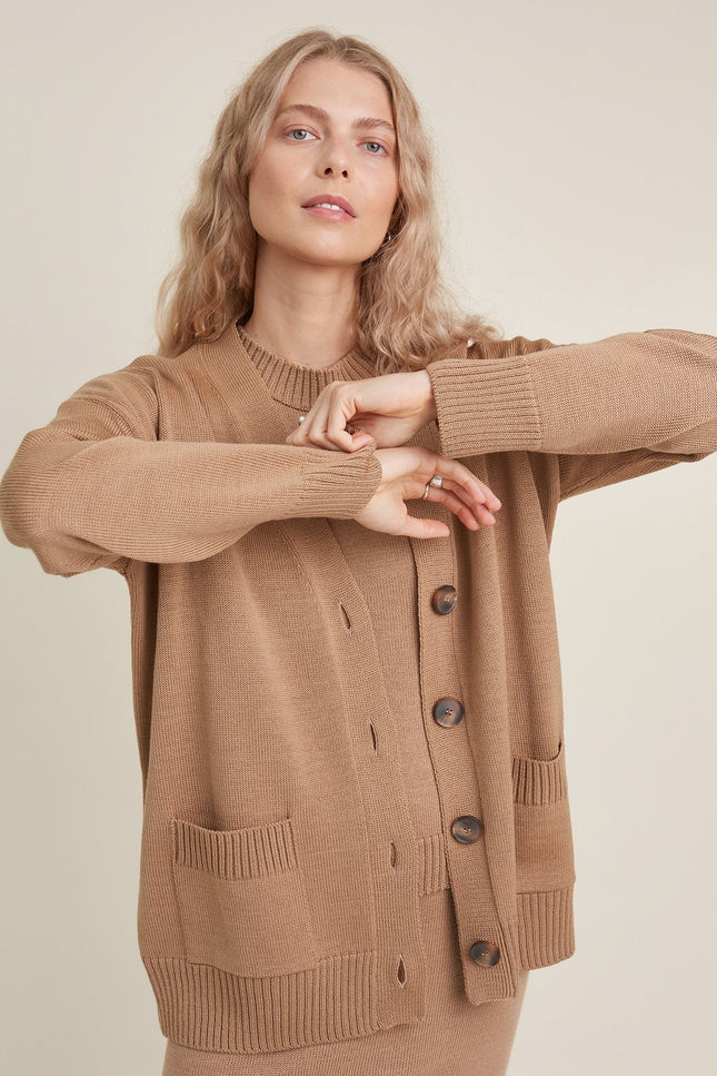 Monala | Button-Up Merino Wool Cardigan in Camel