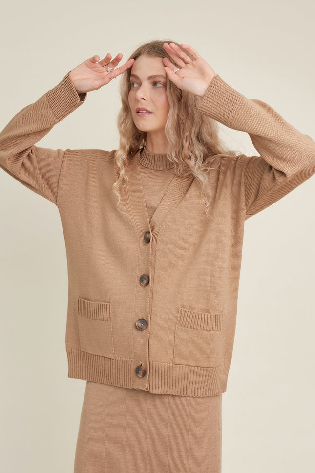 Monala | Button-Up Merino Wool Cardigan in Dark Blue