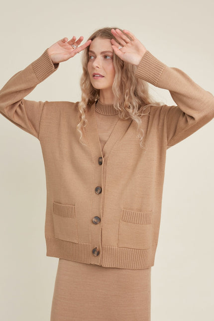 Monala | Button-Up Merino Wool Cardigan in Dark Blue
