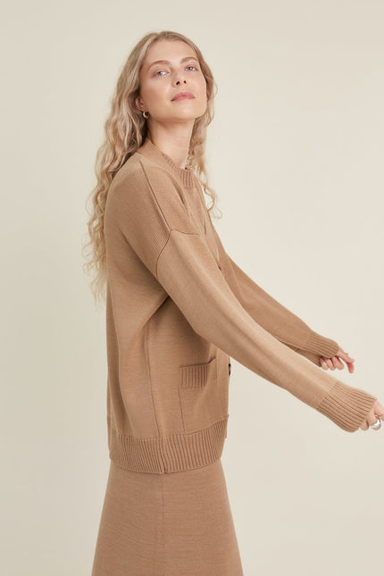 Monala | Button-Up Merino Wool Cardigan in Camel