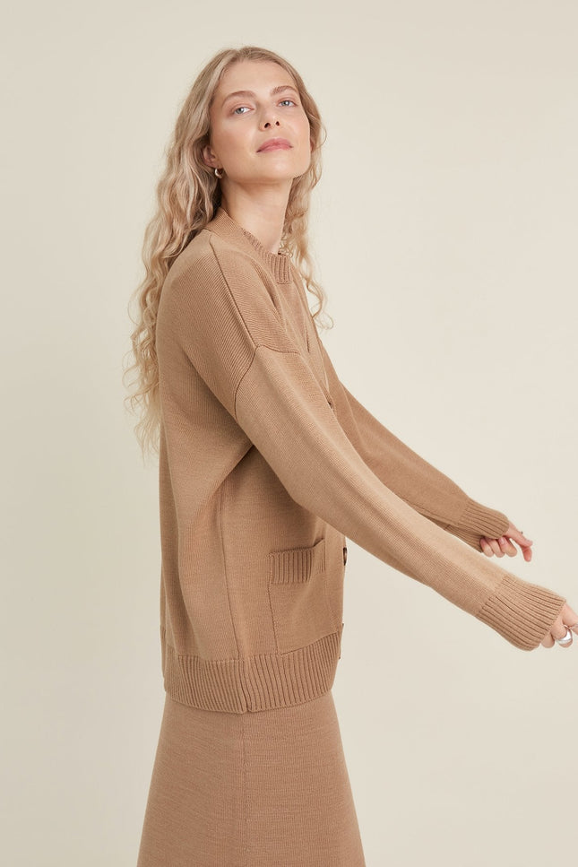 Monala | Button-Up Merino Wool Cardigan in Camel