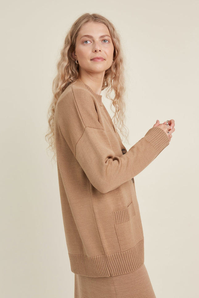 Monala | Button-Up Merino Wool Cardigan in Camel