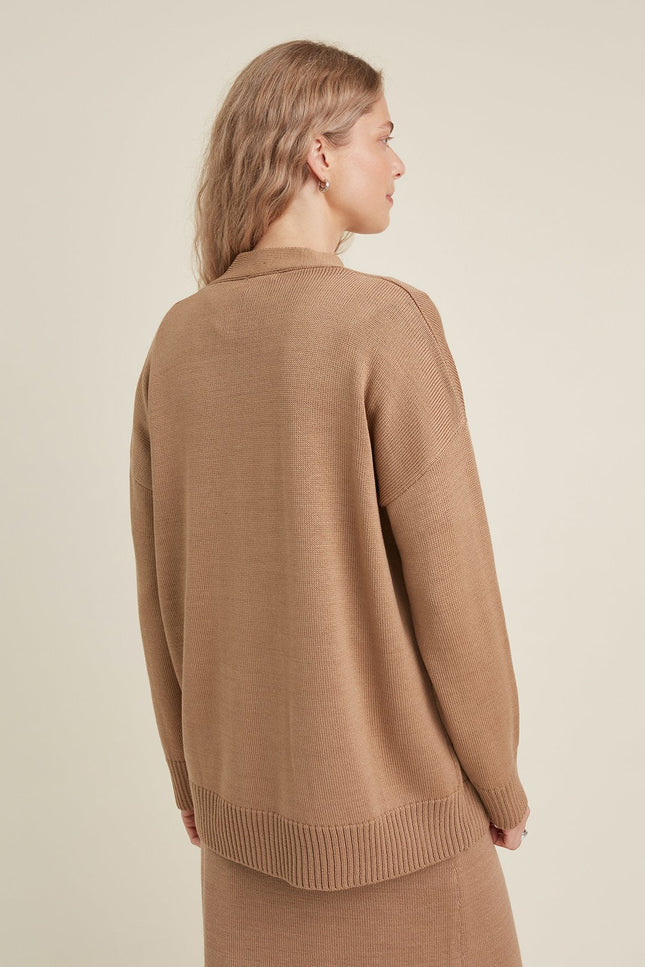 Monala | Button-Up Merino Wool Cardigan in Camel