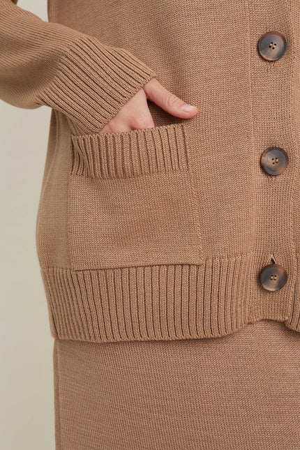 Monala | Button-Up Merino Wool Cardigan in Camel