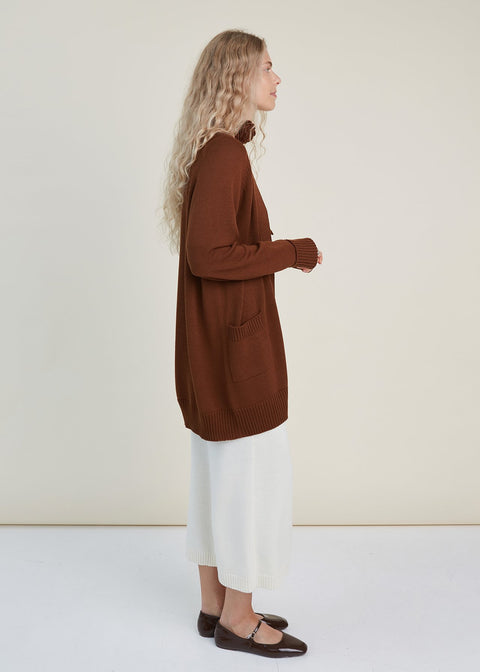 Monala | Knitted Merino Wool Cardigan with Pockets in Chocolate