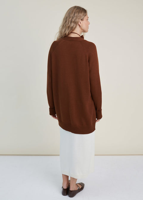 Monala | Knitted Merino Wool Cardigan with Pockets in Chocolate